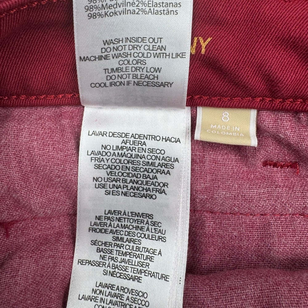 Michael Kors Izzy Skinny 8 Red Cotton Blend‎ Modern Gold Zip Ankle Pants Jeans - Picture 8 of 9